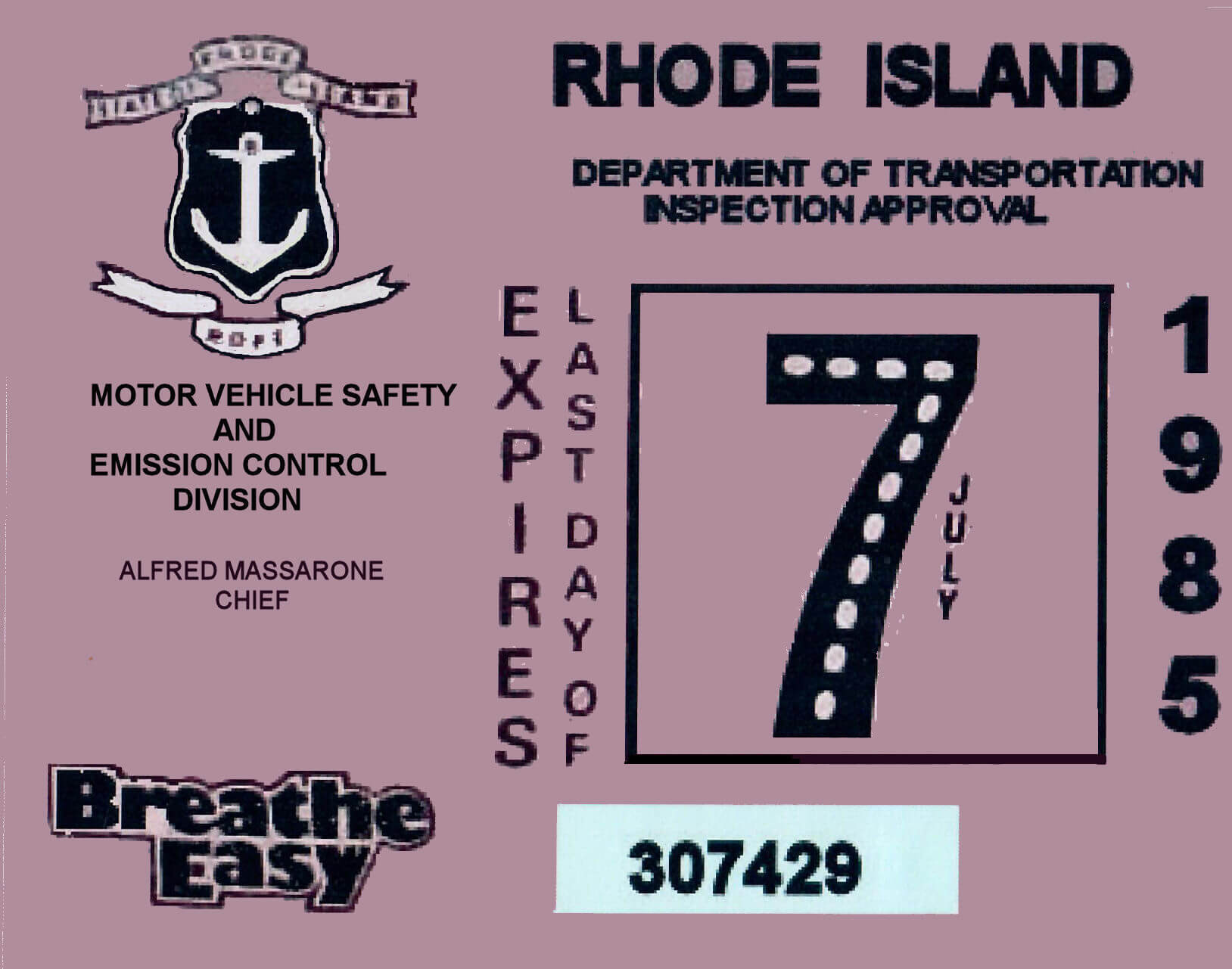 (image for) 1985 Rhode Island Inspection Sticker